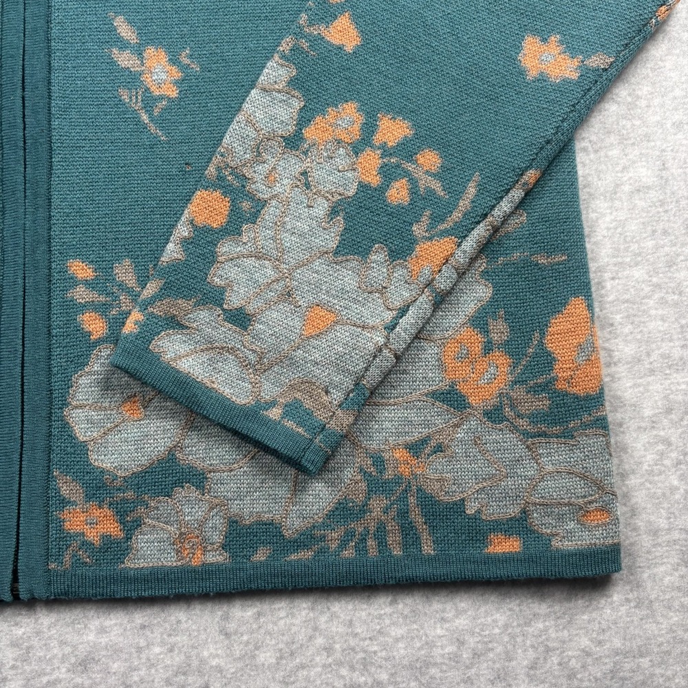 Pendleton Merino Wool Full Zip Cardigan Sweater Floral Teal Blue Womens Size L - Picture 5 of 16